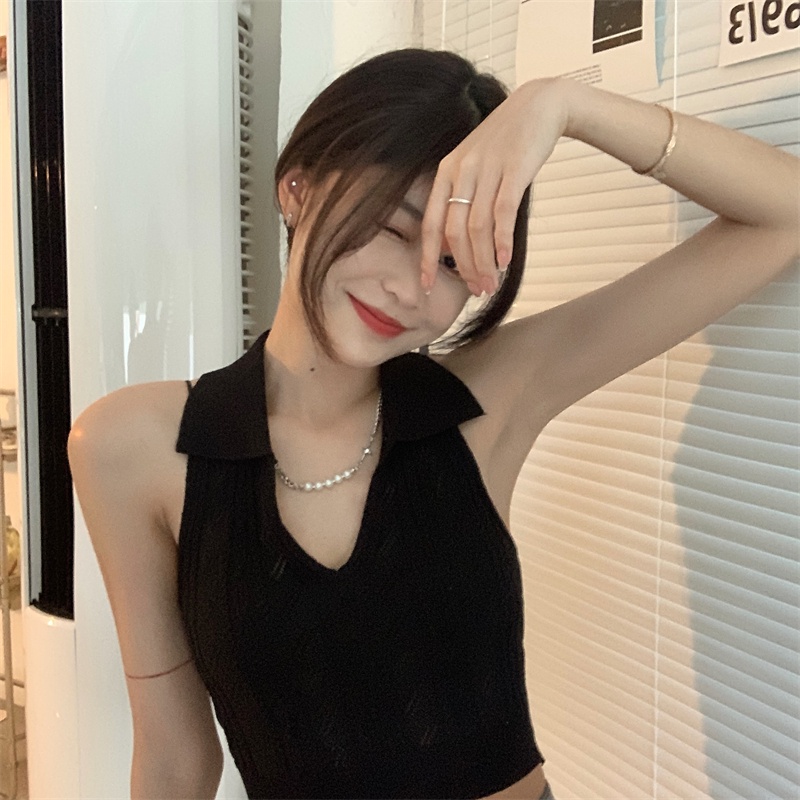 Áo hai dây ZHELIHANGFEI dệt kim dáng ngắn thời trang mùa hè cho nữ