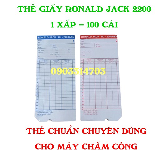 100 cái thẻ giấy chấm công Ronald Jack 2200 dùng cho các dòng máy chấm công thẻ giấy