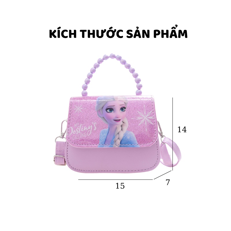 Túi xách bé gái, túi đeo chéo công chúa Elsa  nhiều màu xinh xắn quai xách hạt ngọc kèm dây đeo Xu Xu Kids