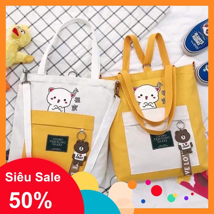 [Mã WAMT2405 giảm 10K đơn 0K] Túi Nữ Tote Vải Quai Vai Nhiều Hình Cute Đi Học Thêm Hoặc Đi Chơi