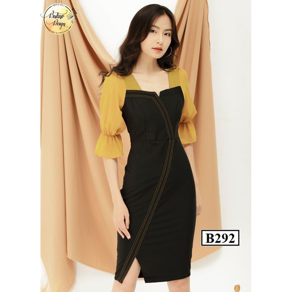[FREESHIP] Váy đầm body B292 đen vàng BUTINO SHOP thời trang nữ hàng thiết kế Cao Cấp