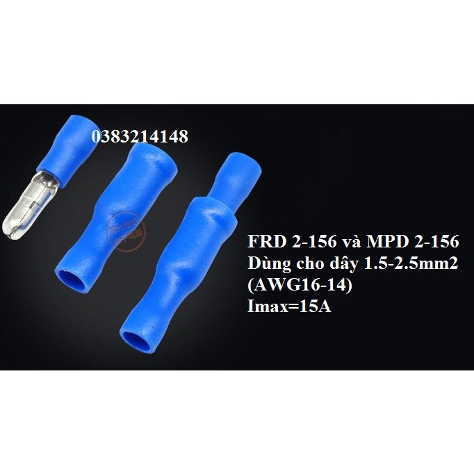 100 Đầu cos dây điên, cos đầu đạn, bộ đầu cos đực  cái