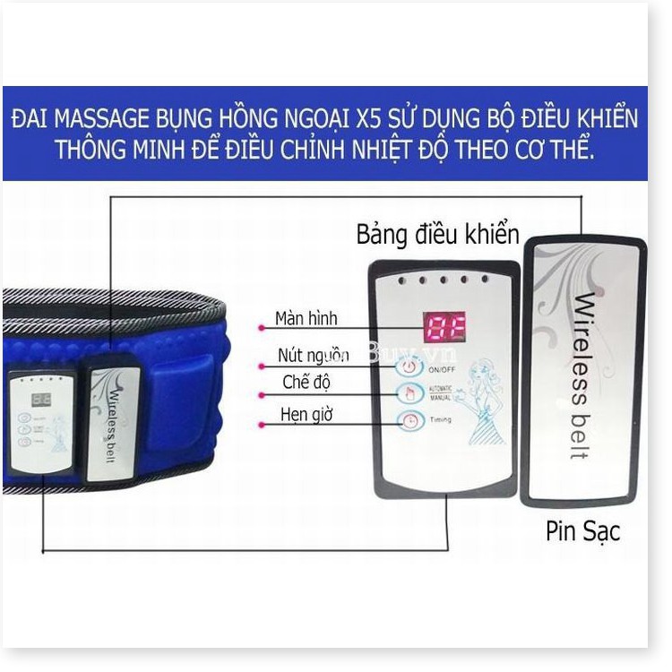 Đai Massage Bụng X5 Pin Sạc Hồng Ngoại Wireless Belt