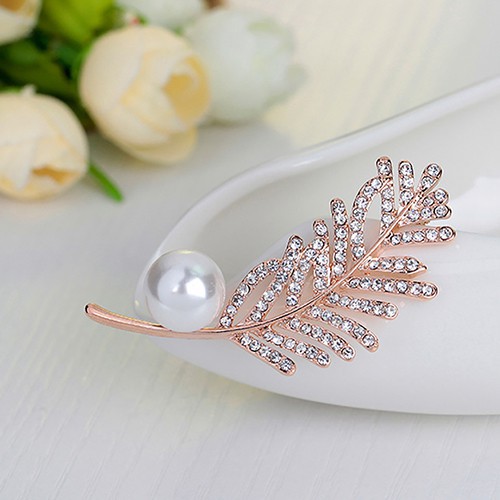 Trâm cài hình chiếc lá đính đá và ngọc trai thời trang