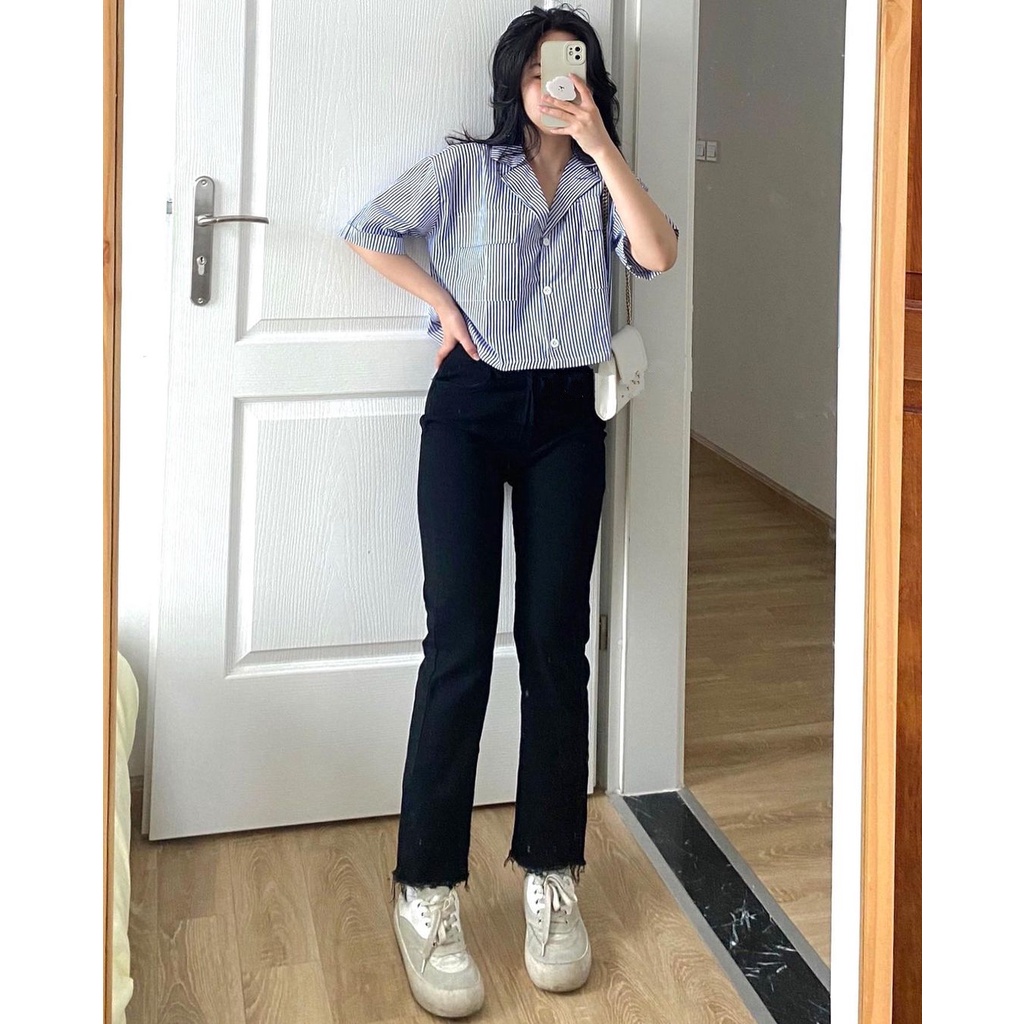 Quần jean nữ ống đứng quần bò jean ống suông jean nữ cạp cao ống rộng co dãn chất đẹp loại 1 SM63