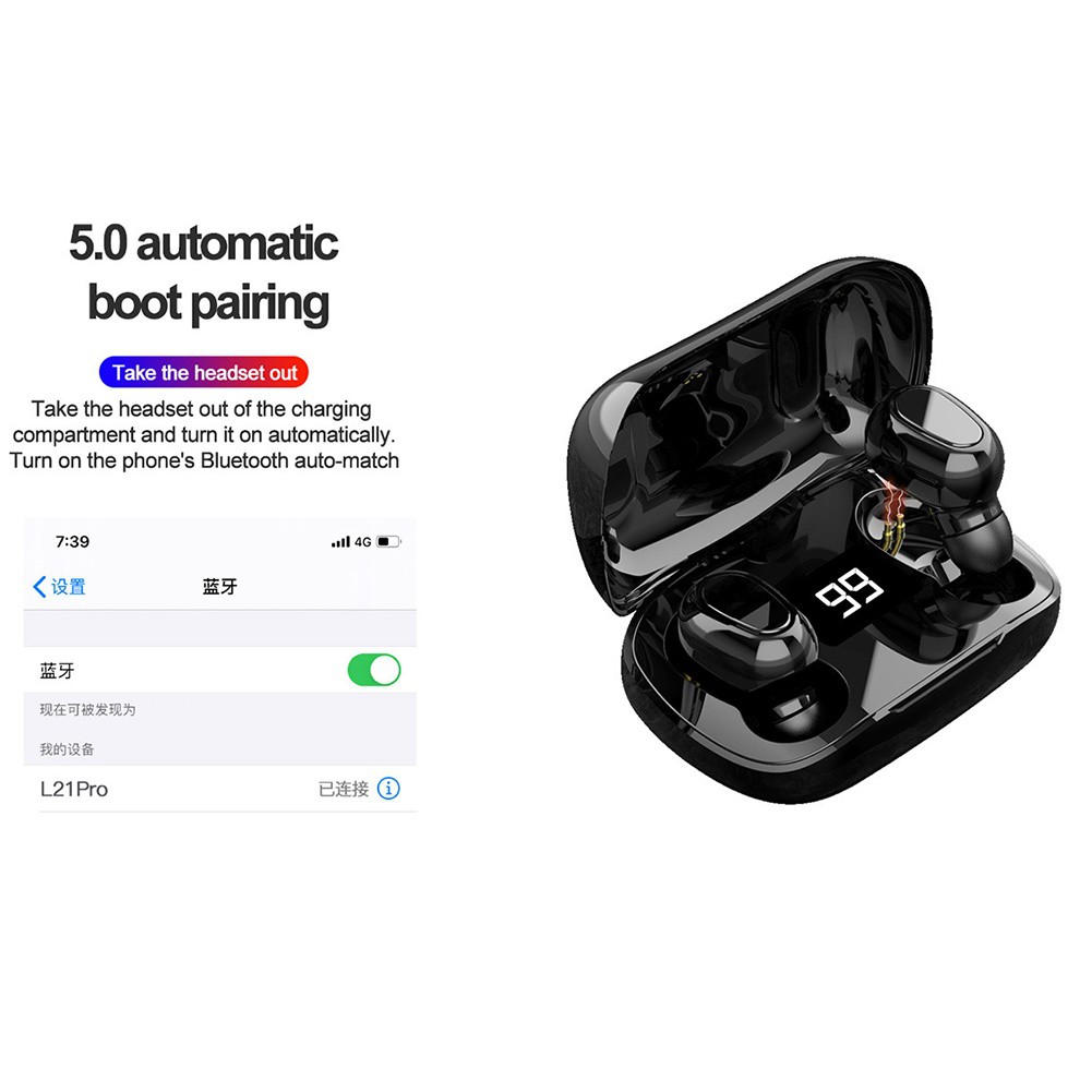 Tai Nghe Bluetooth 5.0 Hel + L21pro Kèm Hộp Sạc