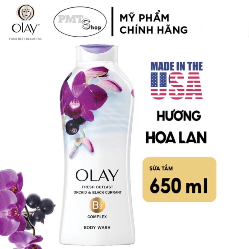 Sữa tắm dưỡng ẩm Olay 650ml Muối Biển | Hạnh Nhân | Hoa Lan | Dâu | Bơ Sữa | Chống lão hóa , Age 364ml