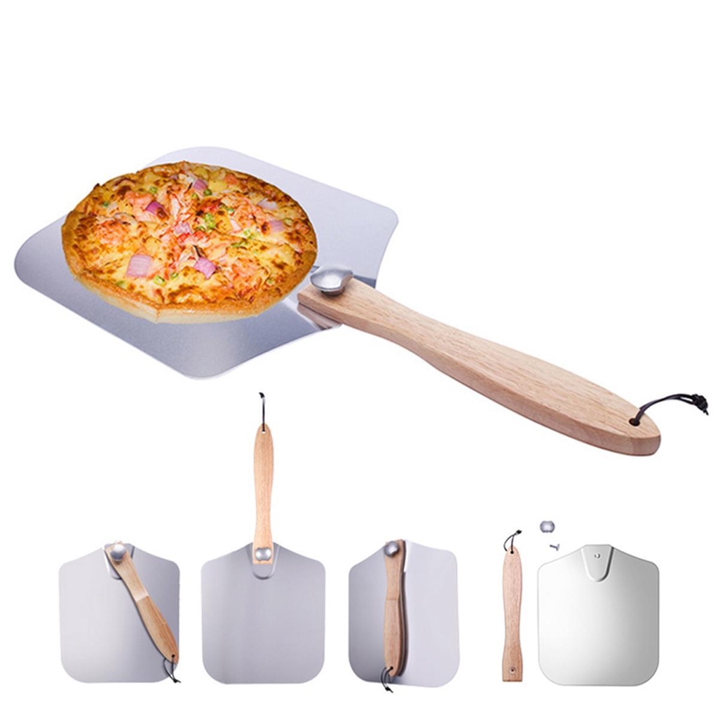 Xẻng Xúc Bánh Pizza Bằng Nhôm Cán Gỗ Gấp Gọn Tiện Lợi
