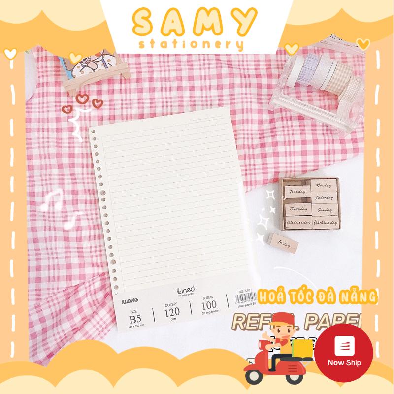 200 TRANG (100 TỜ) GIẤY REFILL SIZE B5 CARO VÀ CHẤM DOT GRID KLONG 26 LỖ CHO SỔ CÒNG BINDER B5 26 LỖ