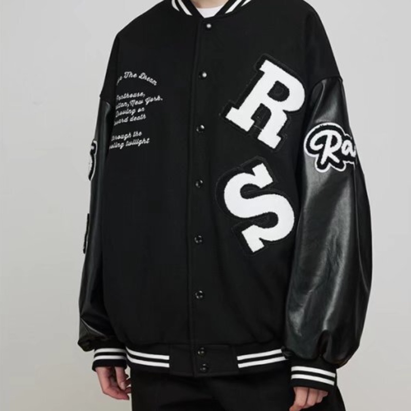 Áo Khoác Bóng Chày Bằng Da Pu Dáng Rộng Thêu Họa Tiết Thời Trang Đường Phố Dành Cho Cặp Đôi