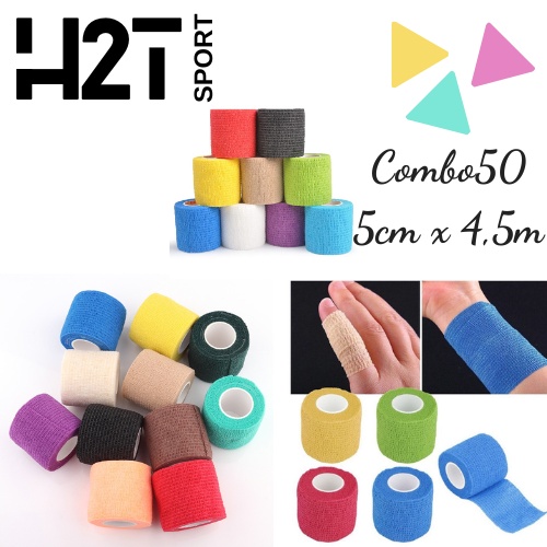 Băng keo thể thao, Combo 50 cuộn băng keo đá bóng 5cm quấn cổ chân vải tự dính, chống căng cơ