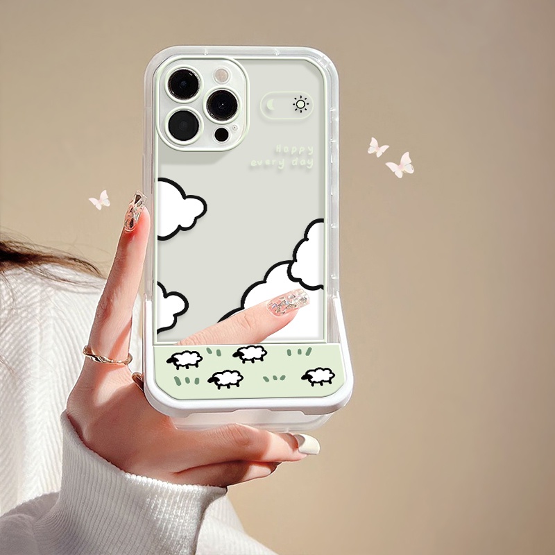Ốp Điện Thoại Trong Suốt Chống Sốc Có Giá Đỡ Hình Cừu Dễ Thương Cho IPhone 13 12 11 Pro MAX X XS XR MAX 8 7 + 6 6S SE 2020