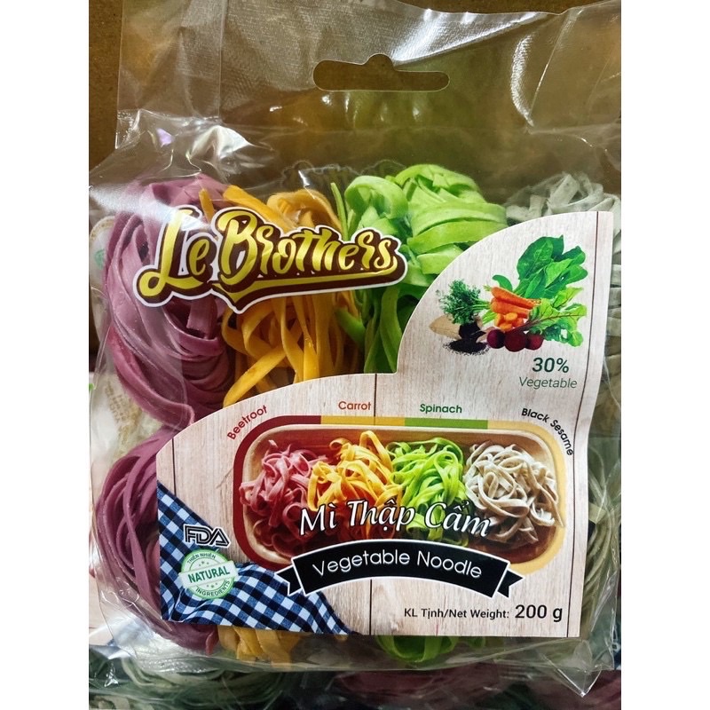 Mì rau củ hữu cơ mix 4 vị Le Brothers gói 200g (mỳ rau củ - cải bó xôi, mè đen, củ dền, cà rốt)
