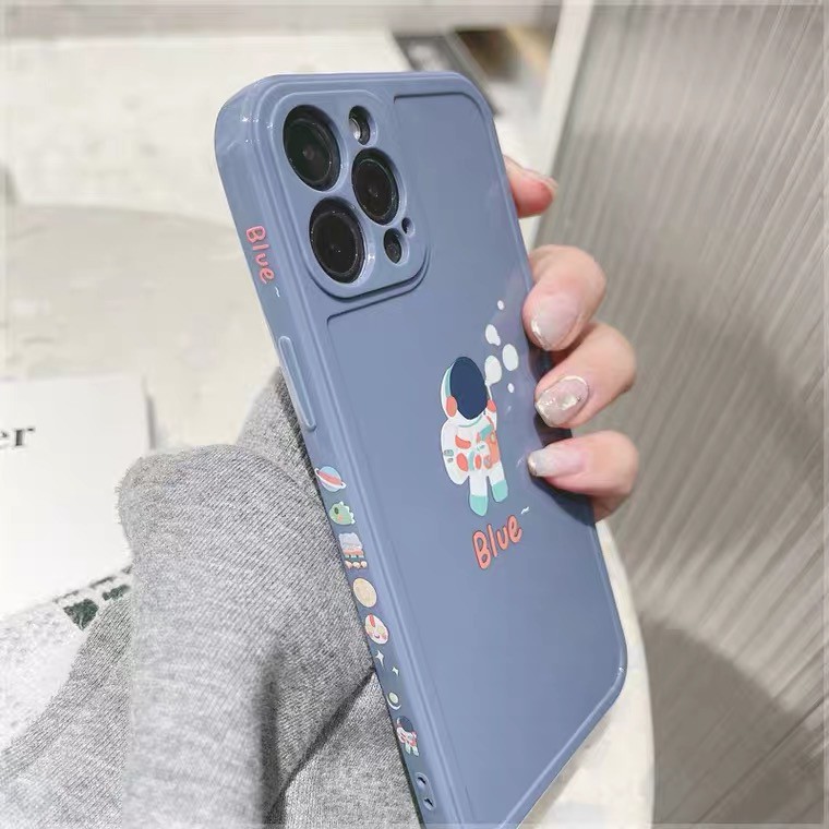 Ốp cạnh in hình phi hành gia blue dẻo dành cho iPhone 11 12 Pro Max 7 8 Plus X XsMax XR Cú Mèo Case