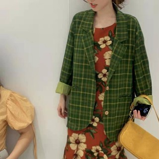 (Hàng Đẹp)Ảnh thật 5 hình cuối-Áo khoác vest blazer kẻ xanh bơ Ulzzang