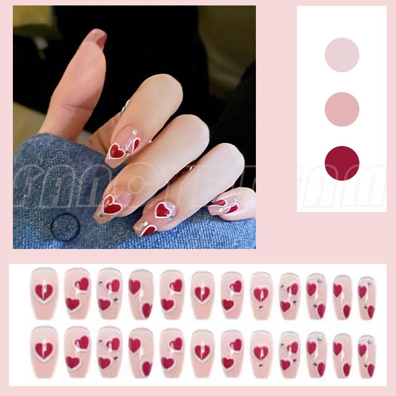 Set 24 móng tay giả màu nâu phong cách Pháp cho nữ