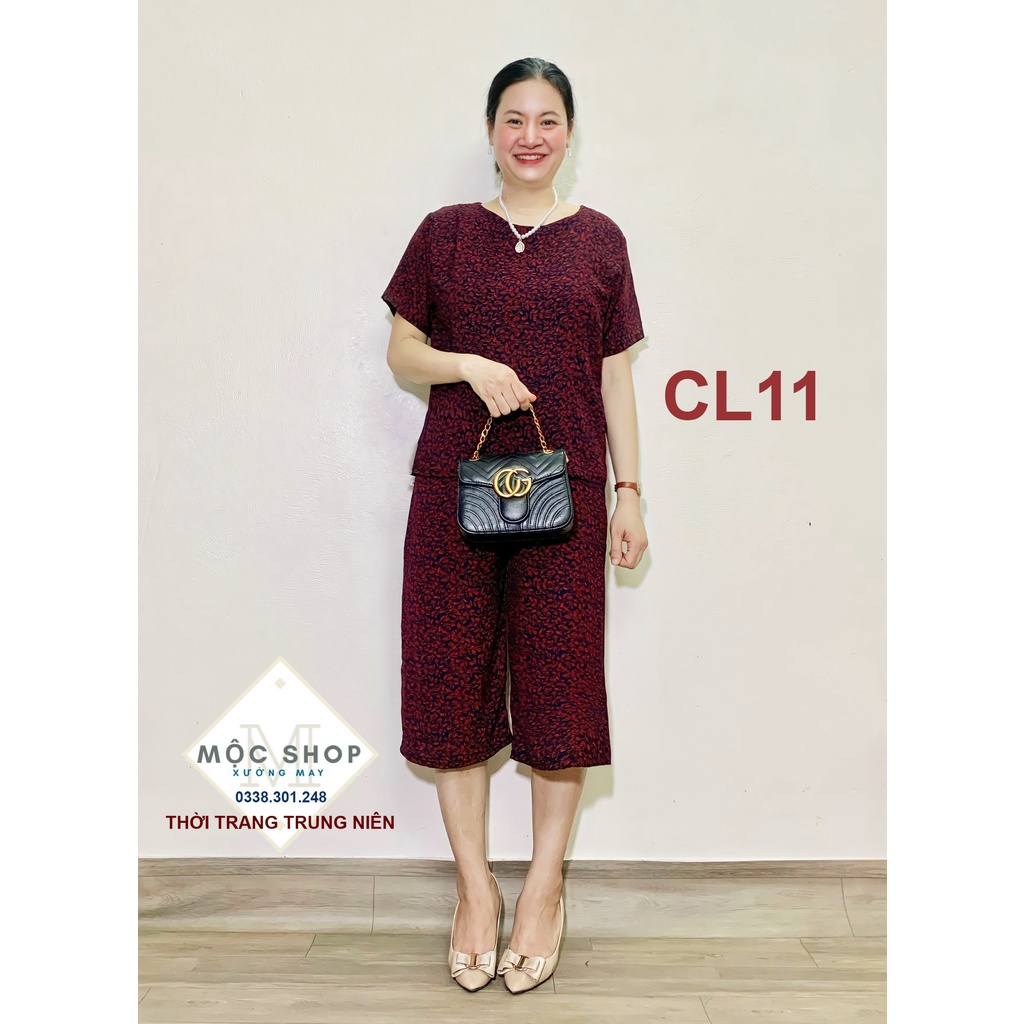 Đồ bộ trung niên Tay cộc quần lửng Vải cát lụa hàn châu