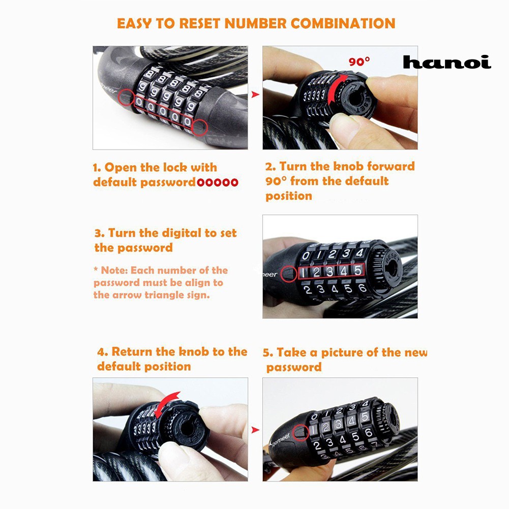 Khóa Dây Cáp Mật Mã 5 Chữ Số Cho Xe Đạp