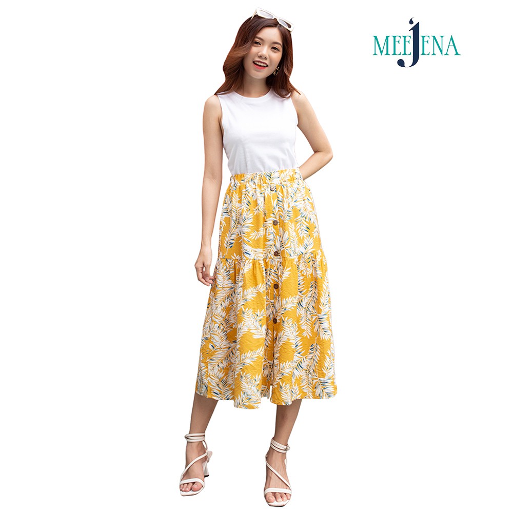 Chân Váy Xòe 42-60 kg Vải Đũi Hoa Qua Gối Eo Thun MEEJENA - 3368 | BigBuy360 - bigbuy360.vn