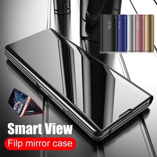 Bao da điện thoại PU nắp gập mặt gương trong suốt thông minh có giá đỡ cho Samsung Galaxy Z Fold 3 5G Z Fold3 2