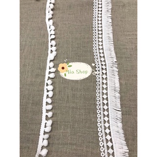 Ren chỉ ren cotton tua rua màu trắng bản 3,8cm và 1,5cm