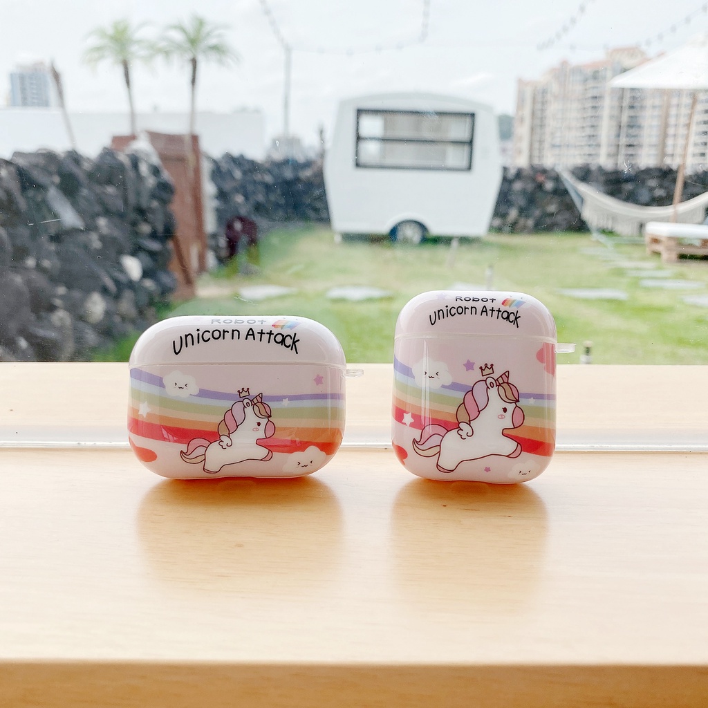 Vỏ bảo vệ hộp sạc tai nghe hình ngựa kỳ lân cầu vồng chống rơi IMD thích hợp cho Airpods 1/2/3 Pro