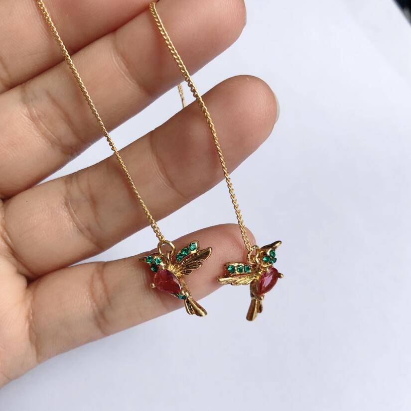 Bông tai dáng dài hình chú chim phối tua rua thời trang