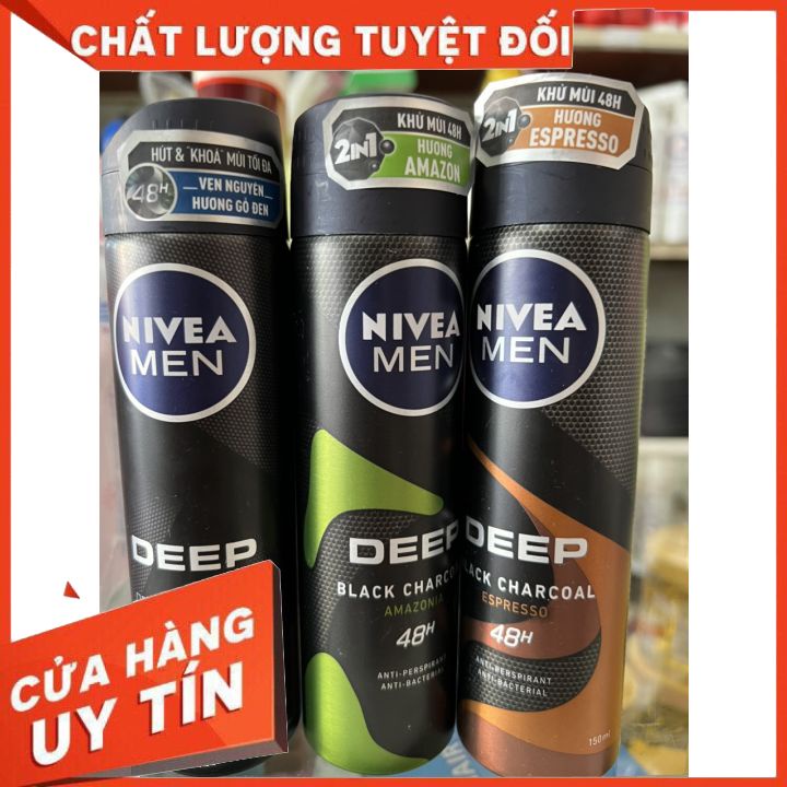 NIVEA Xịt Khử Mùi Cho Nam Nivea Than Hoạt Tính Hương Espresso 150ml Deep Black Car đủ mùi -mẫu mới  liu giữ huong thơm l