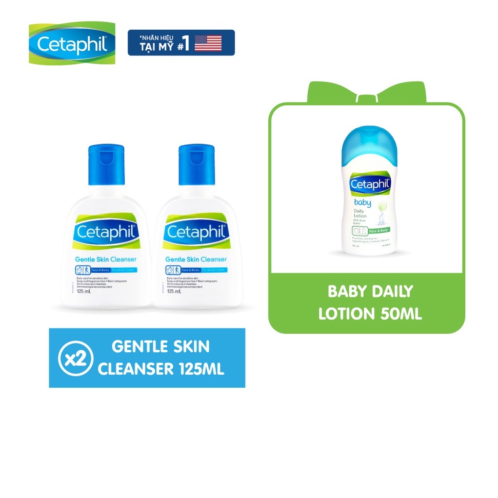 Combo 2 Sữa rửa mặt làm sạch dịu lành Cetaphil Gentle Skin Cleanser 125ml/chai