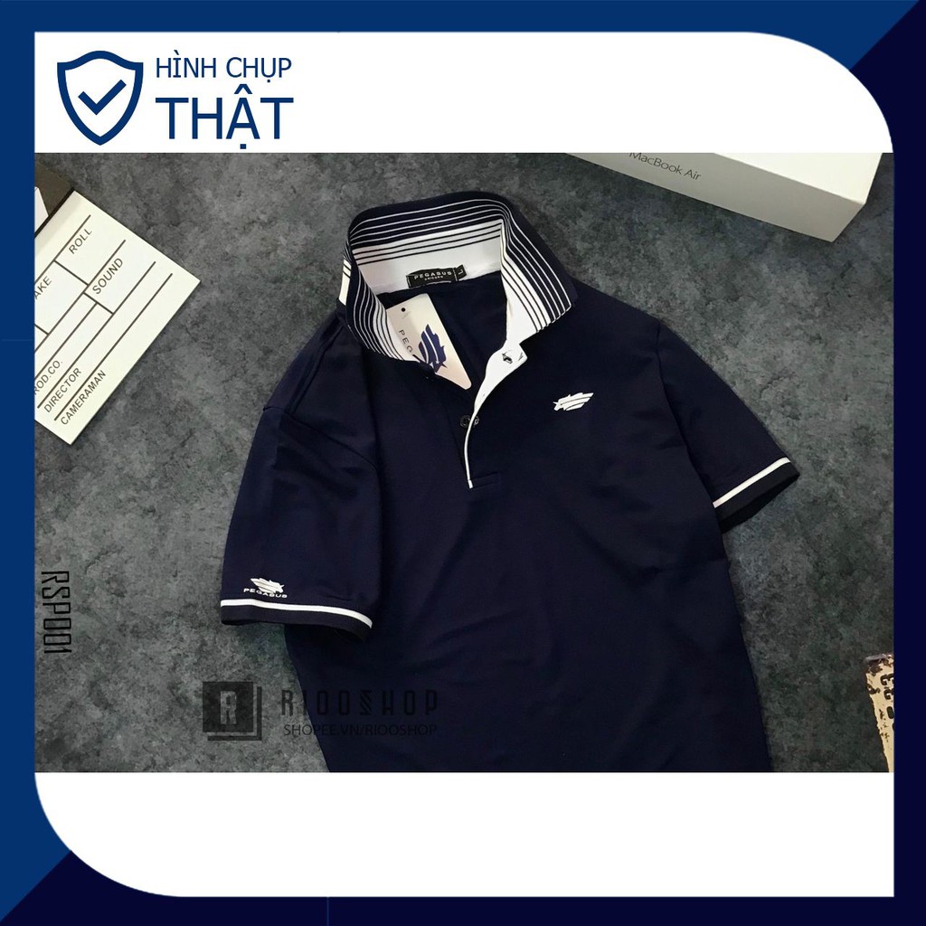 Áo thun polo nam, áo phông nam có cổ polo trơn phối viền đẹp cao cấp trắng và xanh đen form rộng Pega RSP001AV Riooshop | BigBuy360 - bigbuy360.vn