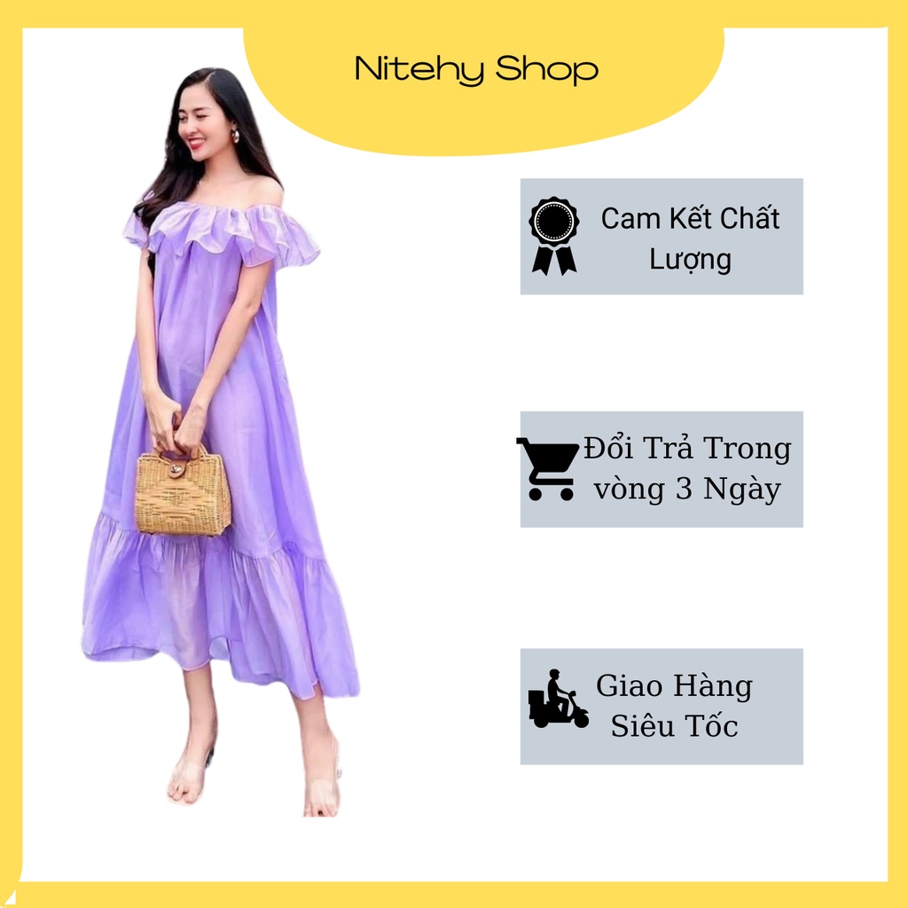 Váy đầm nữ maxi trễ vai bèo nhún dáng dài thướt tha sang chảnh siêu đẹp cao cấp NITEHY 23