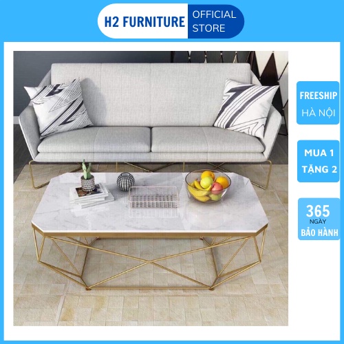 Bàn Trà Sofa H2 Furniture Mặt Đá Đơn Giản Sang Trọng Khung Sắt Sơn Tĩnh Điện Chắc Chắn Cho Phòng Khách