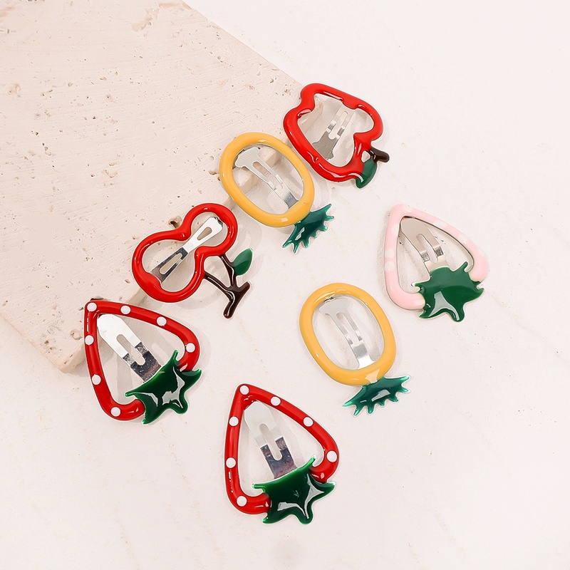 Set 5 Kẹp Tóc Kim Loại Họa Tiết Trái Dâu Nhiều Màu Sắc Thời Trang