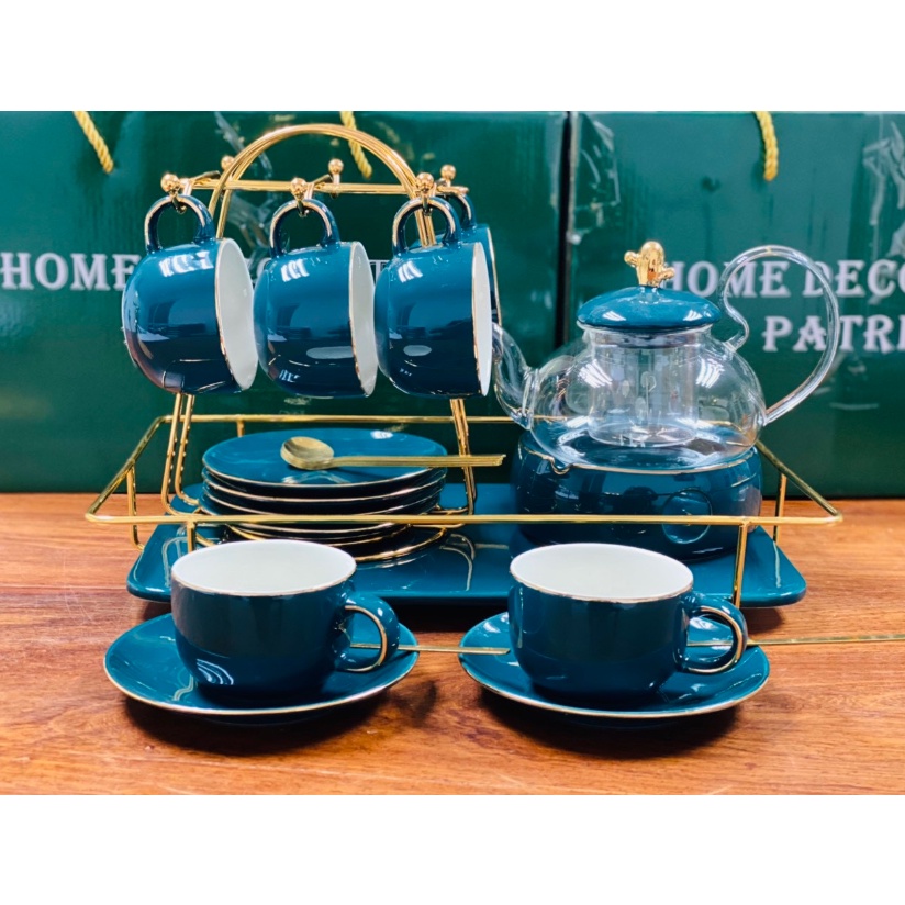 Bộ trà xanh mint. bộ tách pha trà màu xanh ngọc. ấm chén màu xanh ngọc