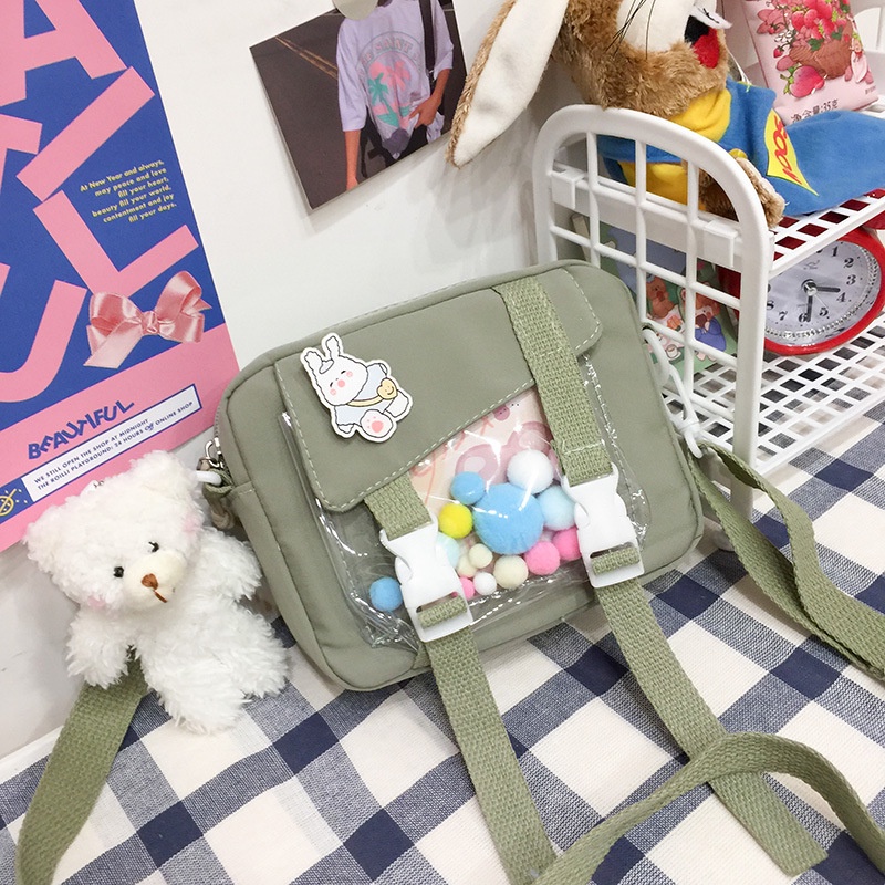 Túi Vải Trong Suốt Khóa Đôi Kèm Bông Bên Trong Và Sticker Kiểu Hàn