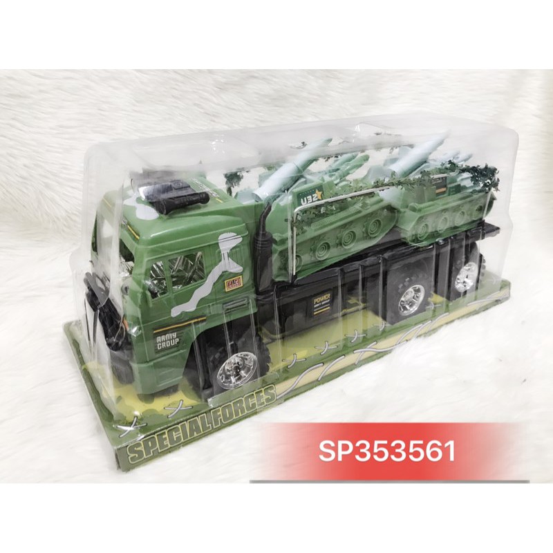 Đồ chơi Hộp kiếng xe trớn 1 tầng chở 2C xe + lá special Forces, 1821-7