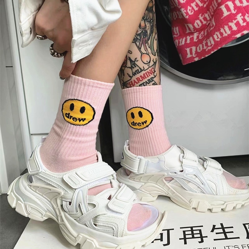 Vớ Thể Thao Cotton Nguyên Chất Hình Mặt Cười Phong Cách Biber Same Style Màu Xanh Da Trời Hồng Nhạt Hợp Thời Trang Cho Nam