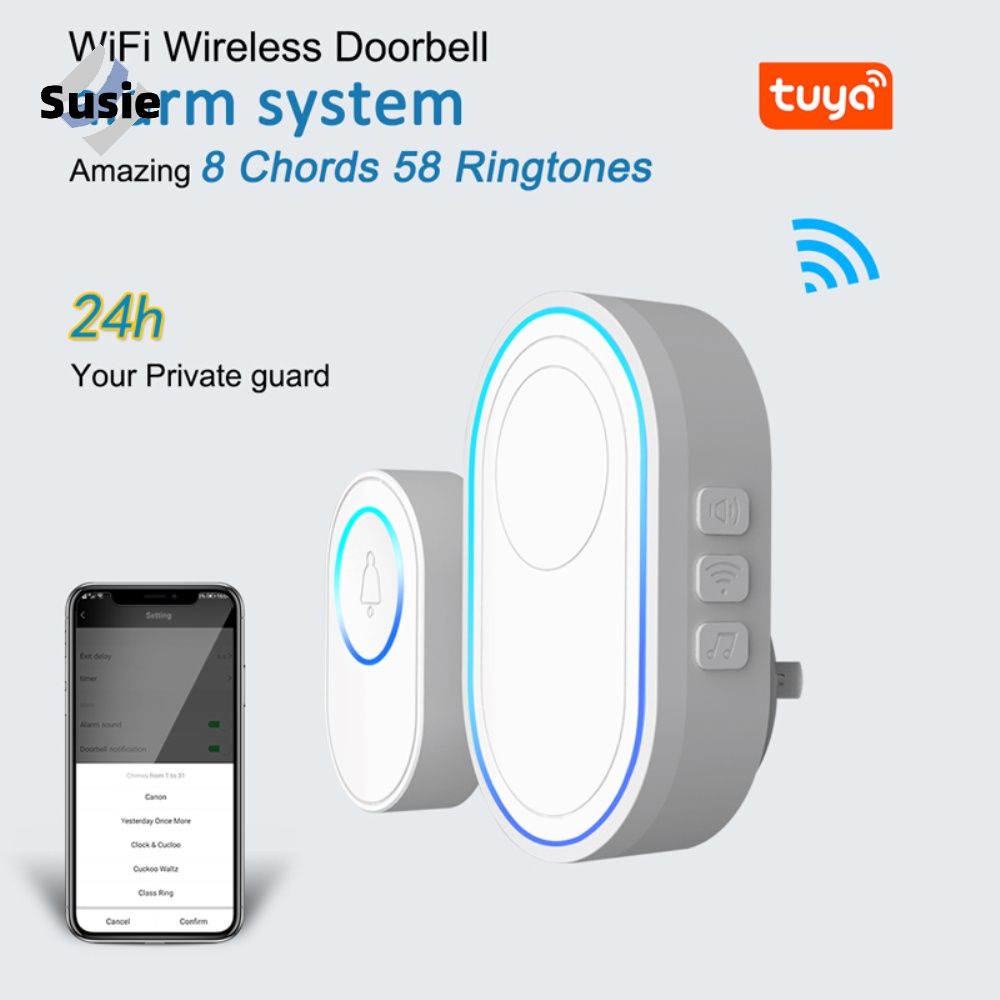 Hệ thống chuông cửa thông minh TUYA kết nối wifi 58 âm thanh và đèn 433MHz