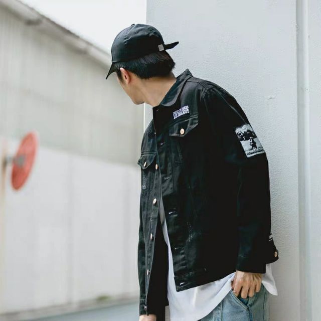 (VIP) Áo khoác jean nam màu đen form rộng cao cấp giá rẻ có 6 túi thật Human-Trơn