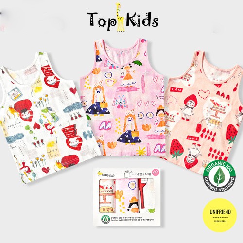 Set 3 áo COTTON cao cấp  3 lỗ , sát nách, bé gái,  Unifriend Hàn Quốc _ từ 1 tới 15 tuổi,Topkid_vietnam