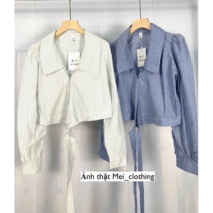 [Ảnh thật/video] Áo sơmi kiểu dây đan chéo BUỘC SAU LƯNG kẻ sọc