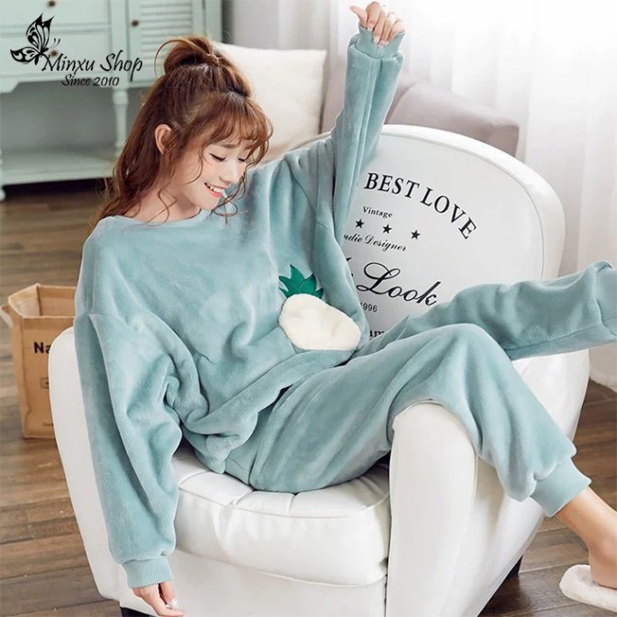 Bộ mặc nhà bộ đồ ngủ nữ mùa đông chất băng lông siêu mềm mại, ấm áp, mặc lại dễ thương, mùa đông 2022