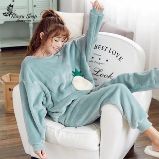 Bộ mặc nhà bộ đồ ngủ nữ mùa đông chất băng lông siêu mềm mại, ấm áp, mặc lại dễ thương, mùa đông 2022