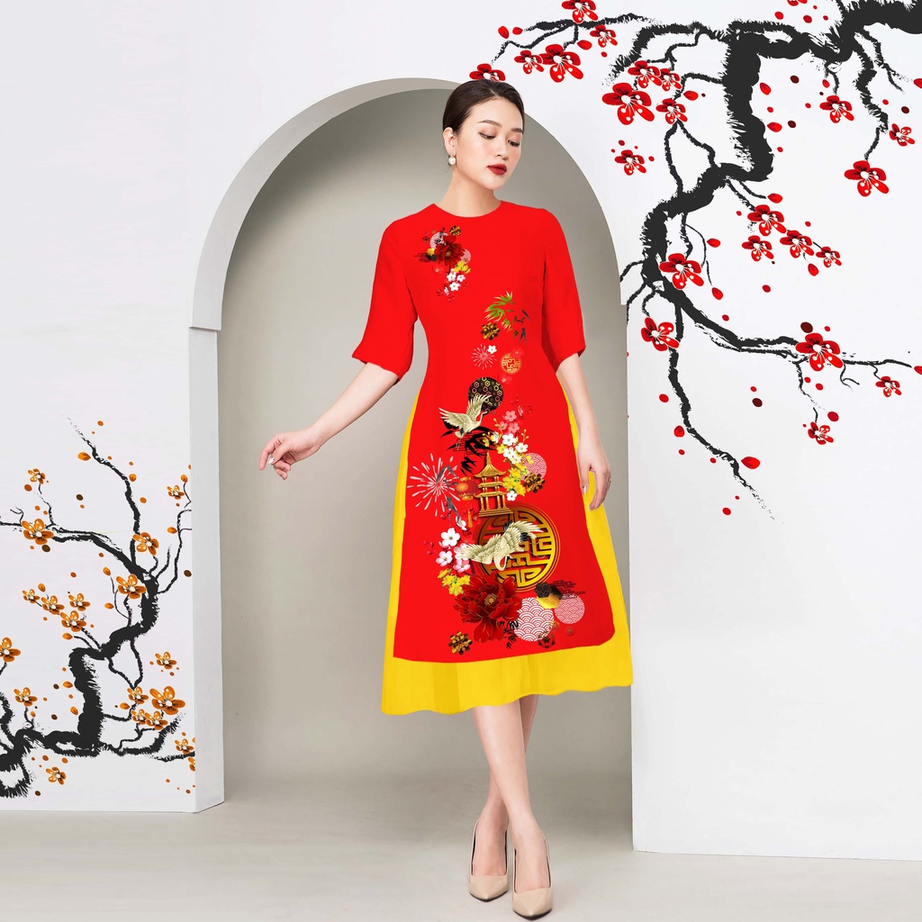 Áo dài cách tân in 3D hình hạt sang trọng AD07- Lady Fashion