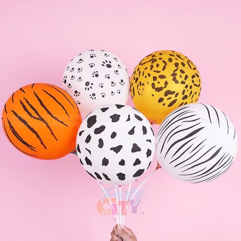 Set 5 Bóng Cao Su 12 inch( 30cm) Hoạ Tiết Da Báo, Ngựa Vằn, Hổ, bò sữa, chó đốm trang trí sinh nhật