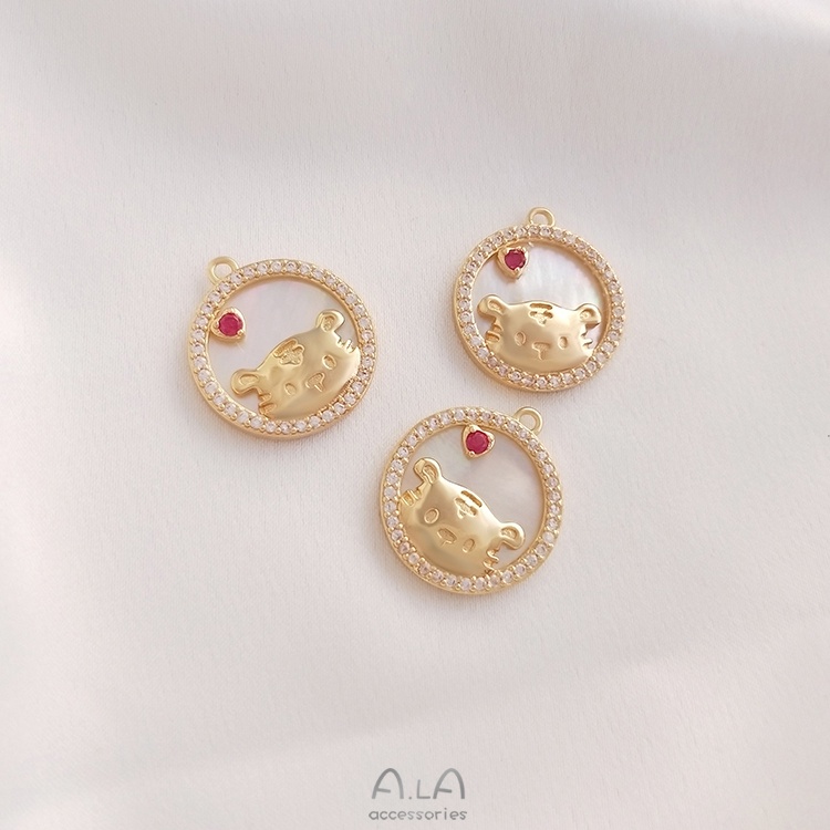 1 Mặt Dây Chuyền Hình Con Hổ Mạ Vàng 14K Đính Đá Dễ Thương