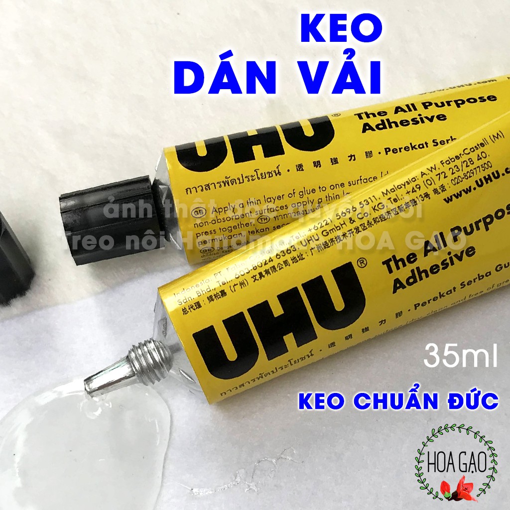 Keo dán đa năng, dán vải keo trong suốt UHU 35ml GUHU hàng tốt, chất lượng cao mềm dẻo, chịu nước