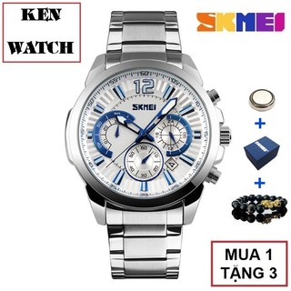 Đồng Hồ Nam Thể Thao Dây Thép Chạy 6 Kim SKMEI 9108 + Tặng Vòng May Mắn + Pin Dự Phòng