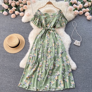 Đầm Hoa Trễ Vai Phong Cách Retro Cho Nữ
