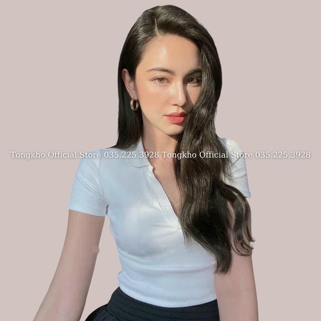 Áo thun polo nữ BIGSIZE áo cổ V chất tăm lạnh kiểu dáng trẻ trung áo polo cổ V 345